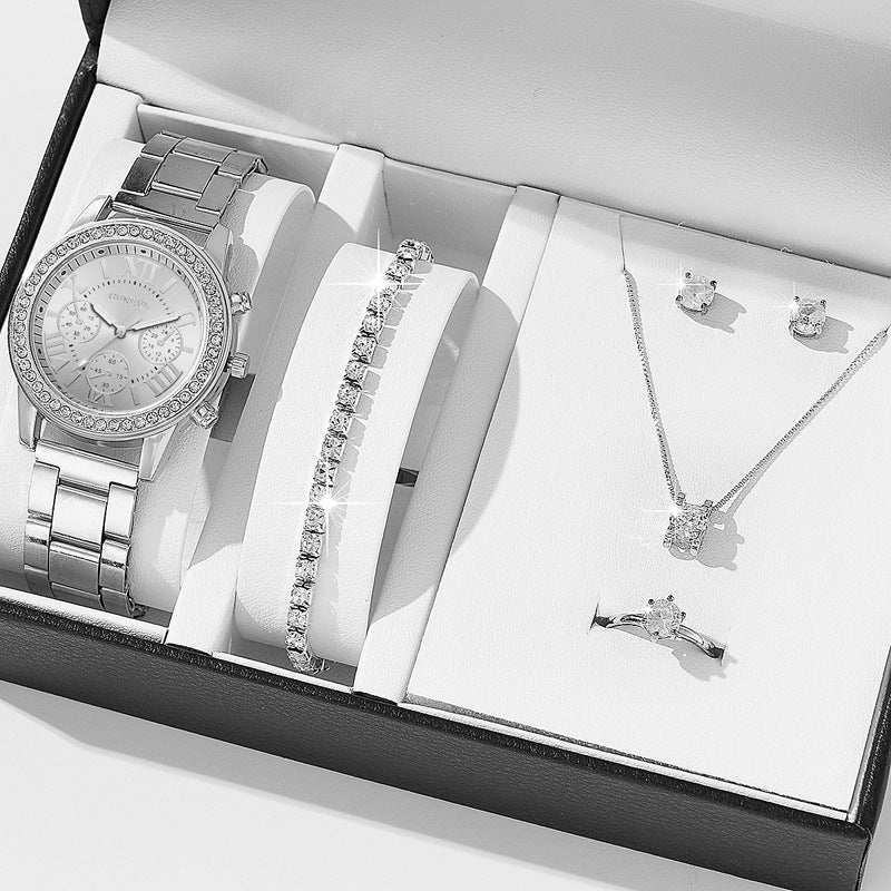 Diamond Luxe - Three - Eye Quartz Watch and Jewelry Set - Saunders Fashion