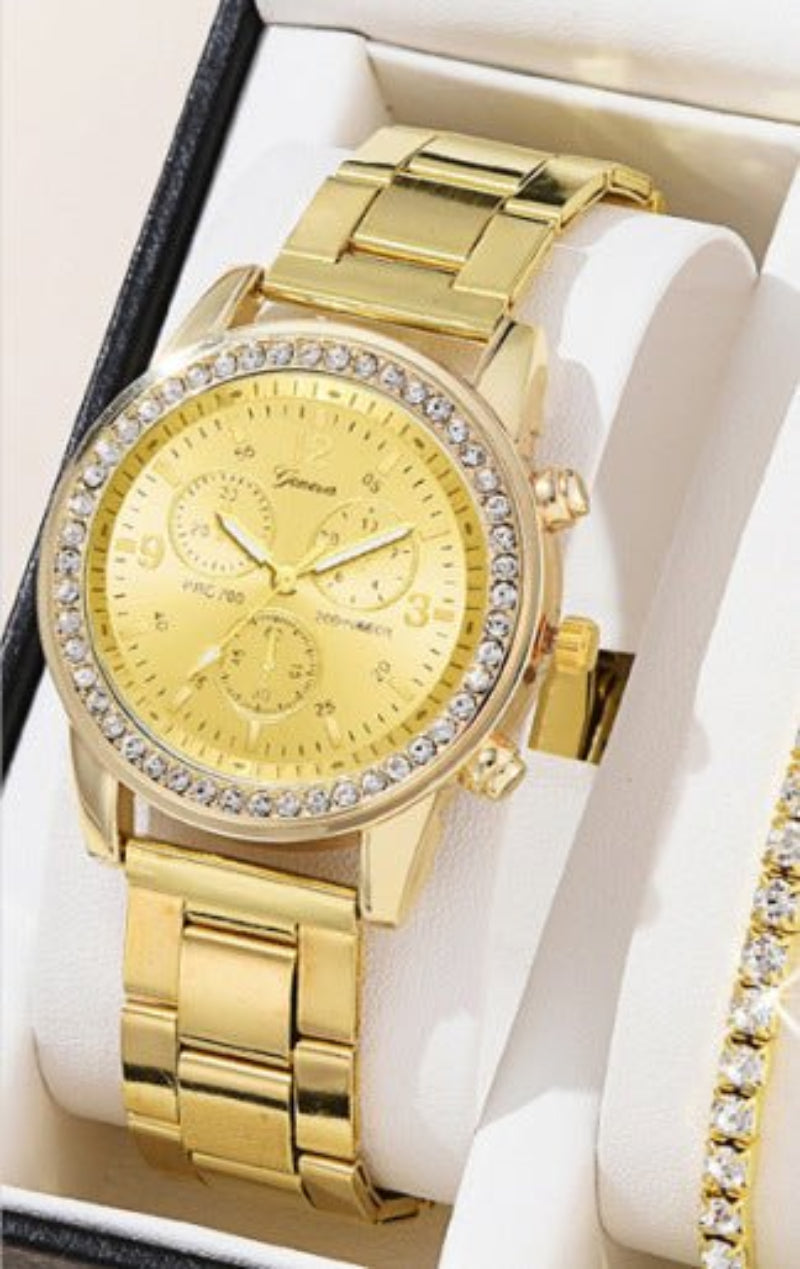 Diamond Luxe - Three - Eye Quartz Watch and Jewelry Set - Saunders Fashion