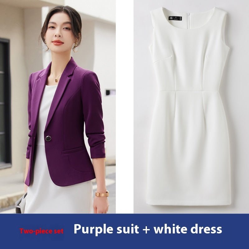 Women's two pieces Suit White Dress and Jacket