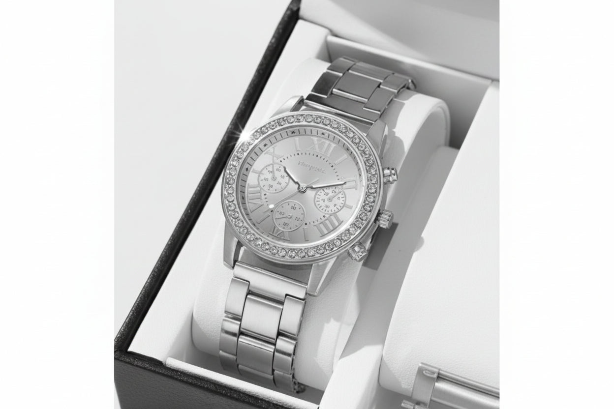 Diamond Luxe - Three - Eye Quartz Watch and Jewelry Set - Saunders Fashion