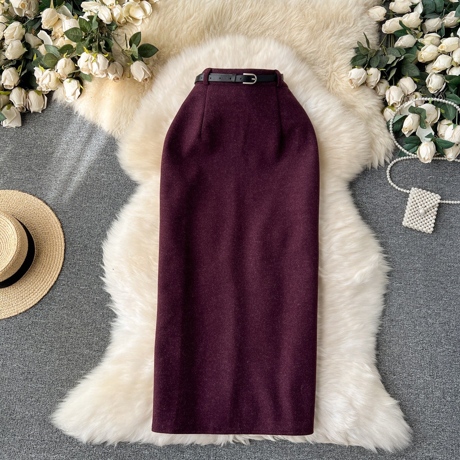 Woolen High Waist Skirt - Sophisticated Elegance