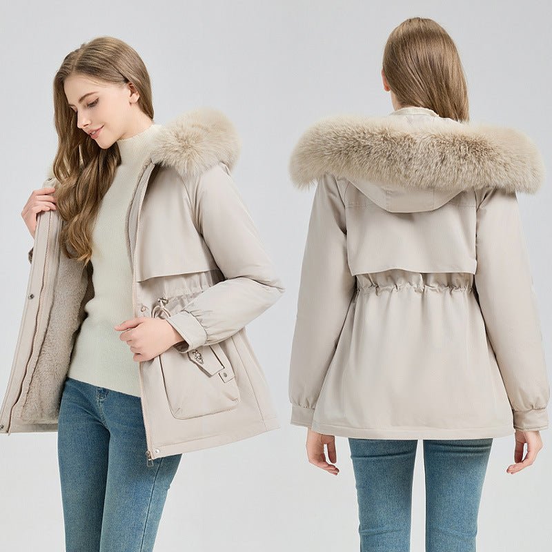 Big Fur Short Hooded - Waist Trimming Coat