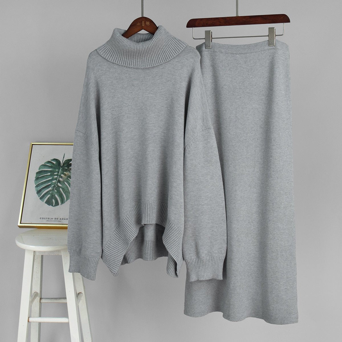 Casual Turtleneck Sweater Skirt Suit for Women