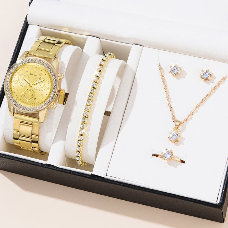 Diamond Luxe - Three - Eye Quartz Watch and Jewelry Set - Saunders Fashion