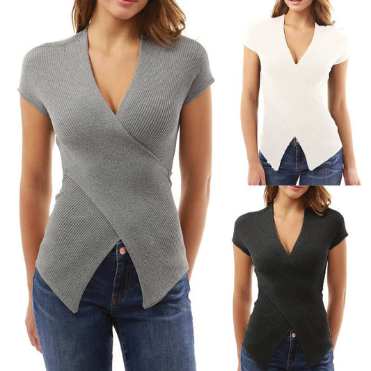 Deep V-neck Low Cut Slim-fit Casual Tee