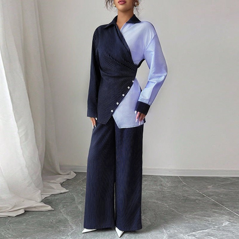 Lace-up Long Sleeve Shirt Straight-leg Trousers Suit