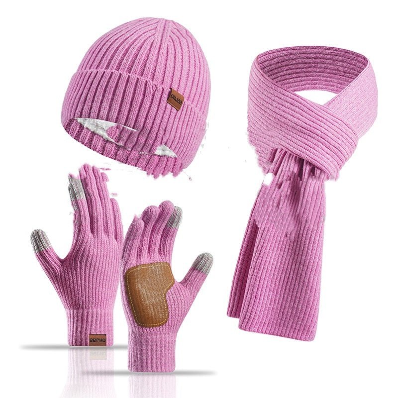 Winter Women's Wool Hat Scarf Gloves Three-Piece Set