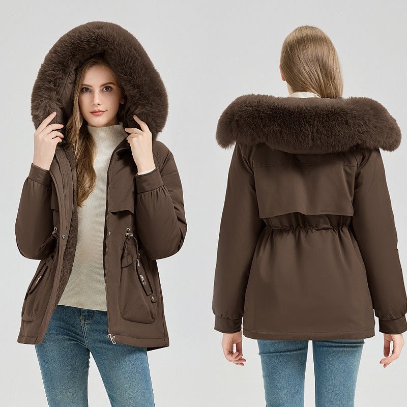 Big Fur Short Hooded - Waist Trimming Coat