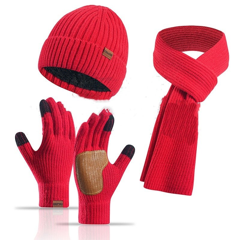 Winter Women's Wool Hat Scarf Gloves Three-Piece Set