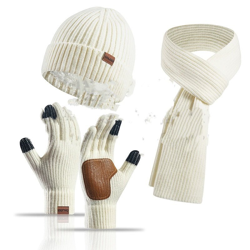 Winter Women's Wool Hat Scarf Gloves Three-Piece Set
