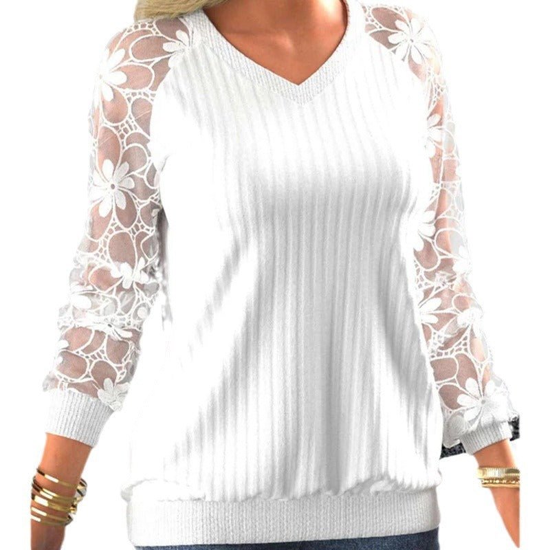 Lace Sleeve Sweater solid color