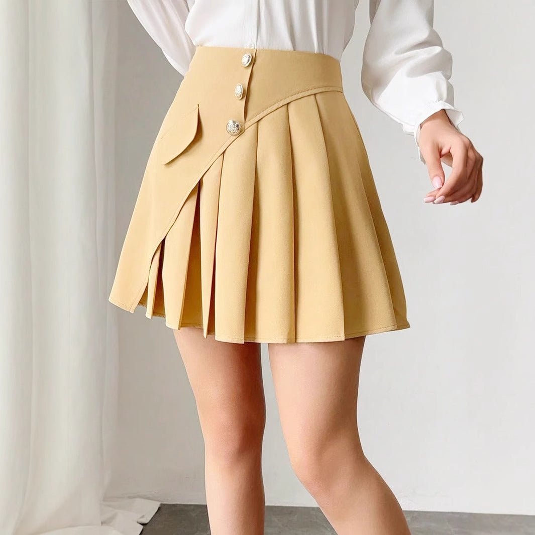 Kaki Asymmetrical Pleated Skirt