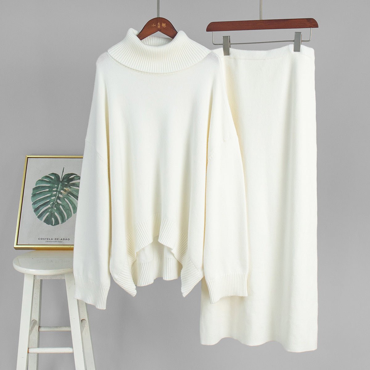 Casual Turtleneck Sweater Skirt Suit for Women