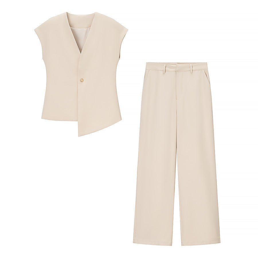 Women's Clothing Button Top Wide Leg Pants Suit
