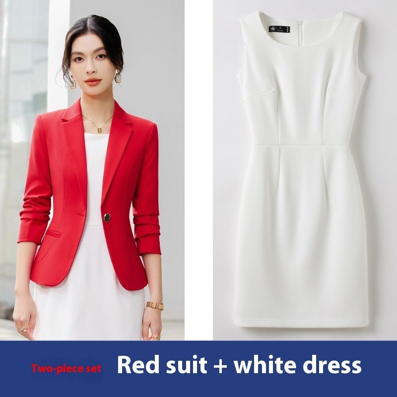 Women's two pieces Suit White Dress and Jacket