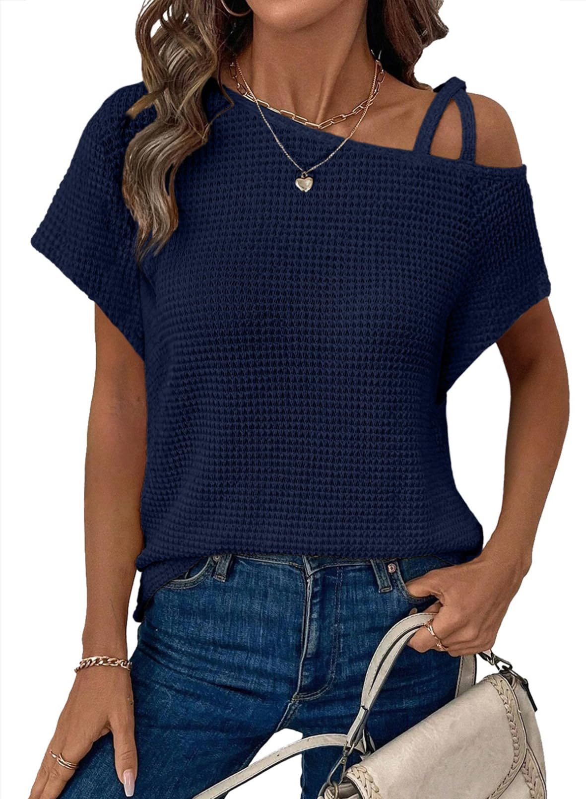 Short-sleeved Off-shoulder Knitted T-shirt Casual Women