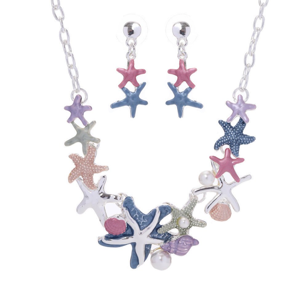 Ocean Treasures - Starfish & Shell Necklace and Earrings Set - Saunders Fashion