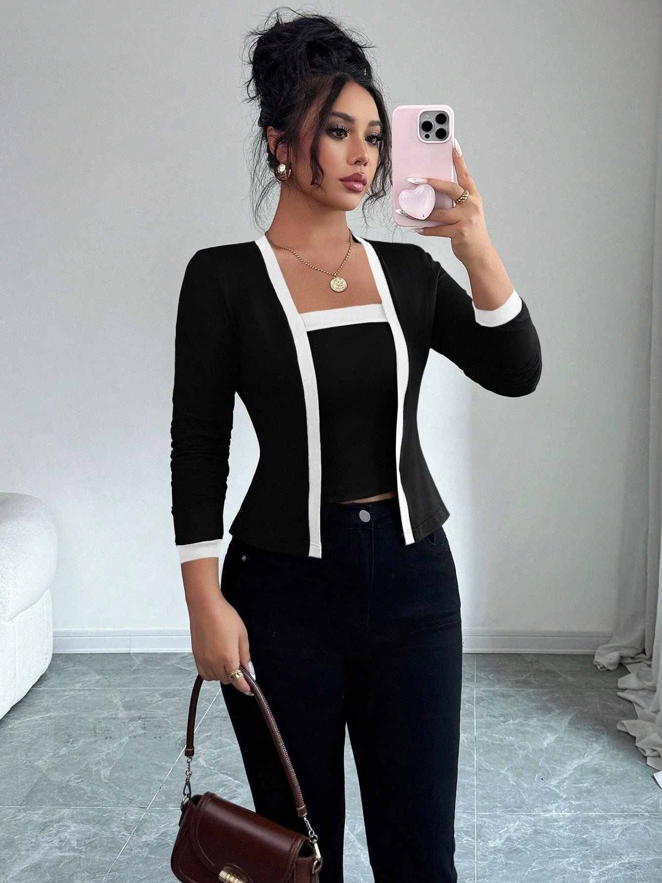 Cardigan Jacket And Vest Two-piece Set Tops