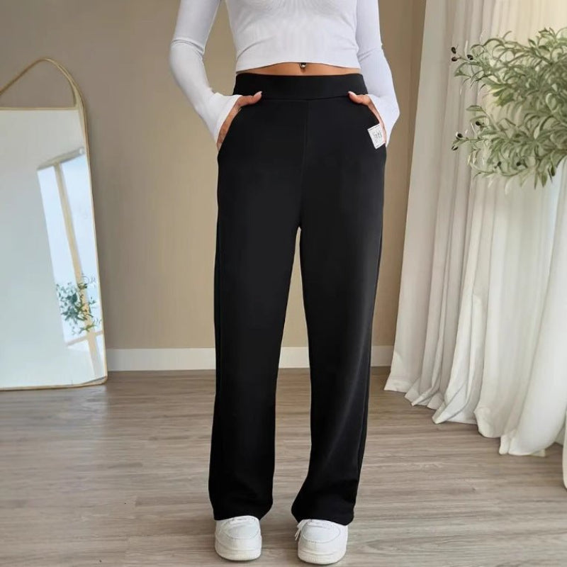Casual Pants Solid Color High Waist Straight-leg