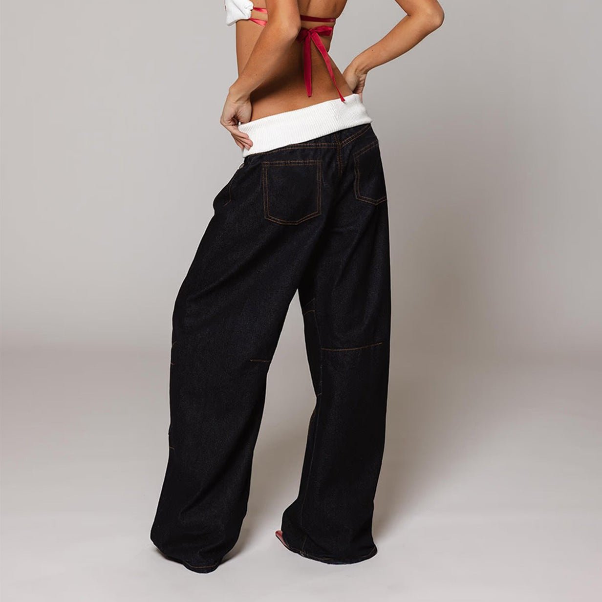 Denim Distressed Loose Straight Trousers