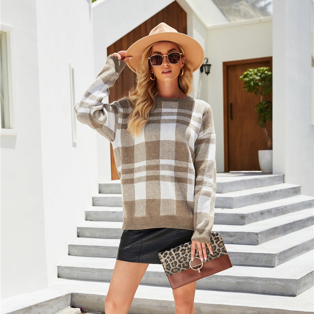 Women Pullover Plaid Sweater Knitwear Stylish & Casual