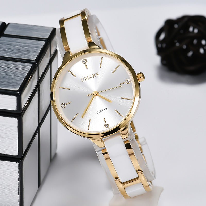 Diamond Elegance - Ceramic Waterproof Quartz Watch for Women - Saunders Fashion