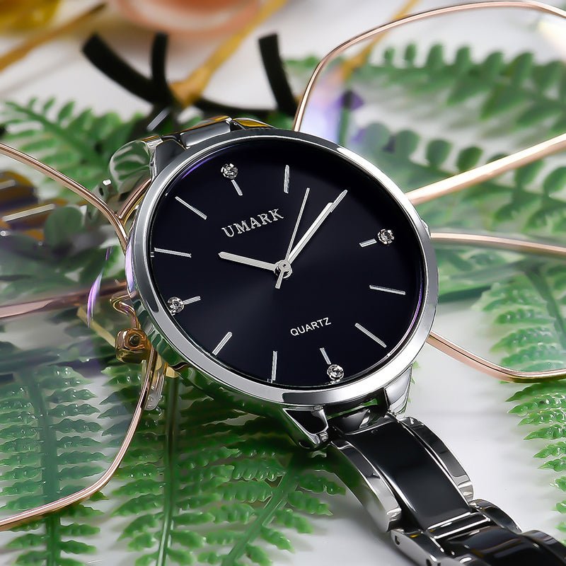 Diamond Elegance - Ceramic Waterproof Quartz Watch for Women - Saunders Fashion