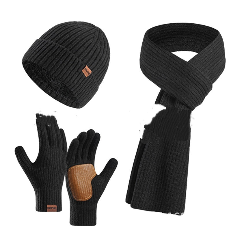 Winter Women's Wool Hat Scarf Gloves Three-Piece Set