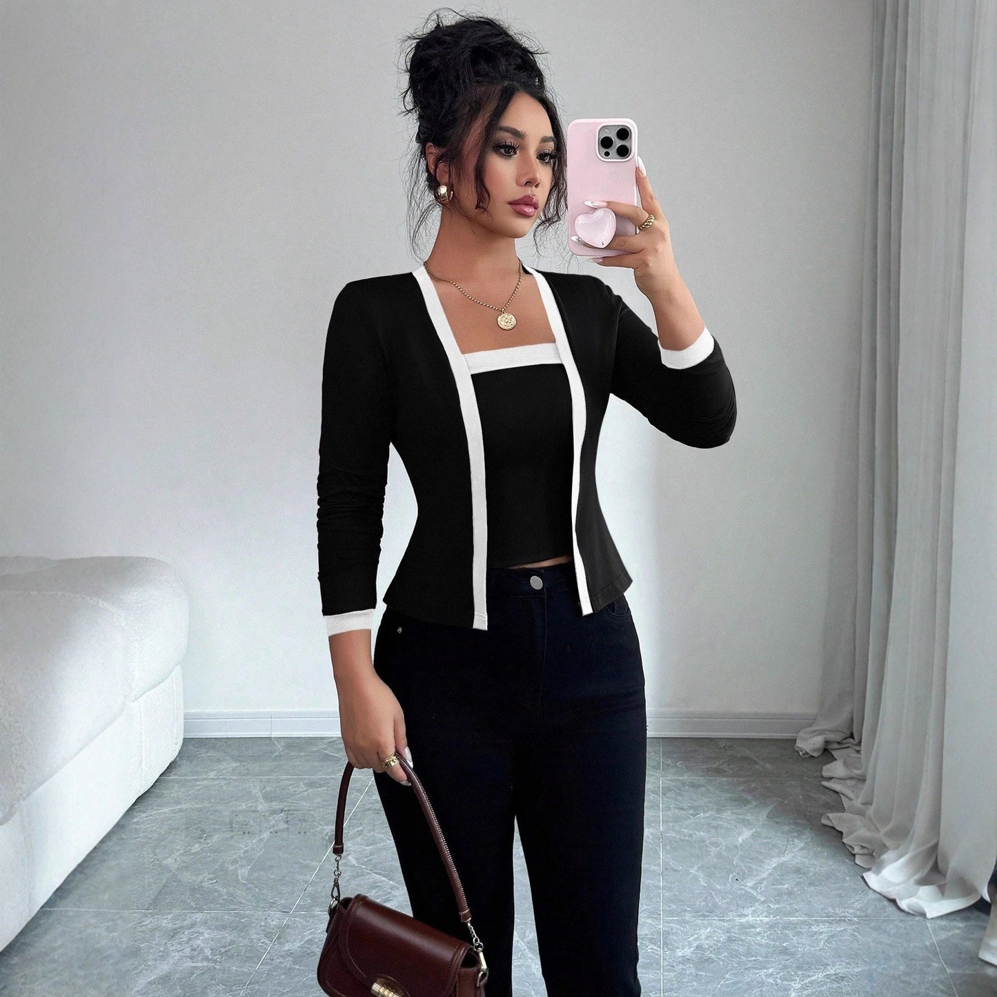Cardigan Jacket And Vest Two-piece Set Tops