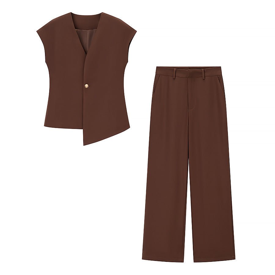 Women's Clothing Button Top Wide Leg Pants Suit
