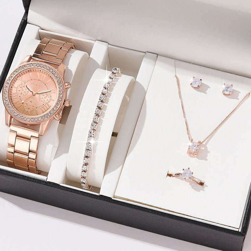 Diamond Luxe - Three - Eye Quartz Watch and Jewelry Set - Saunders Fashion