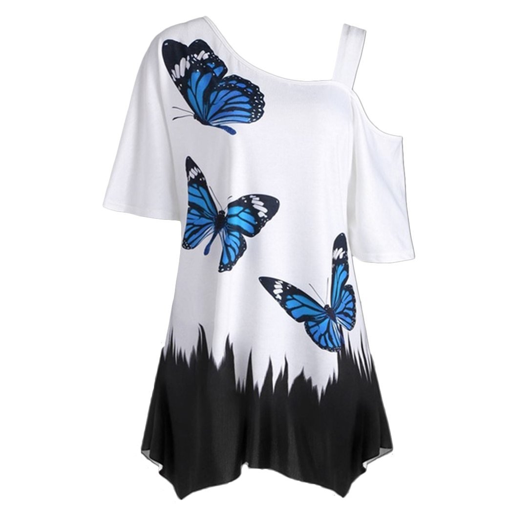 Butterfly Printed One Shoulder Women's Top
