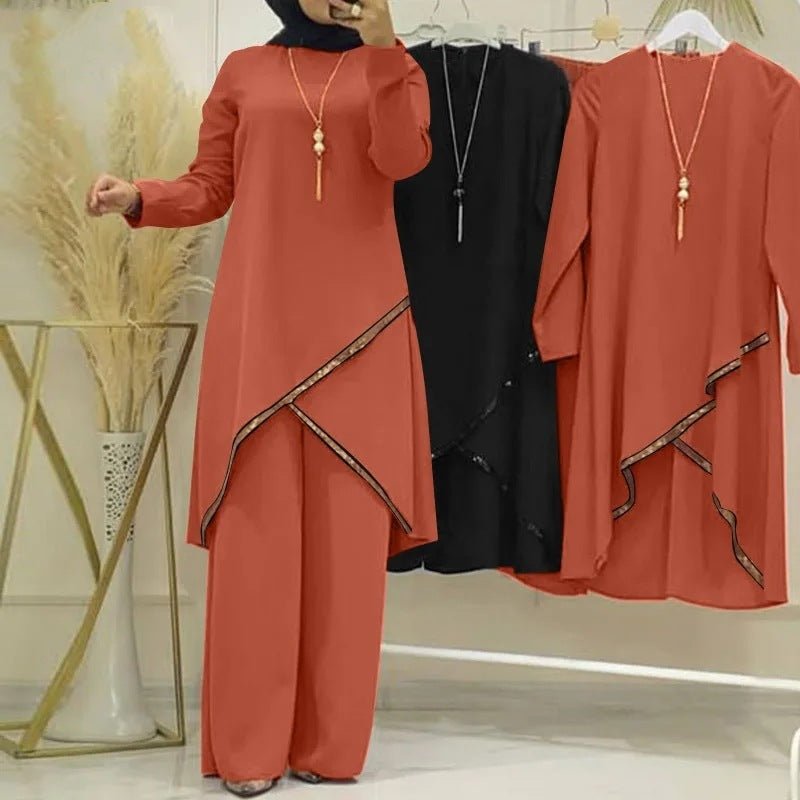 O-collar Long Sleeve Shirt Wide Leg Pants Suit Casual