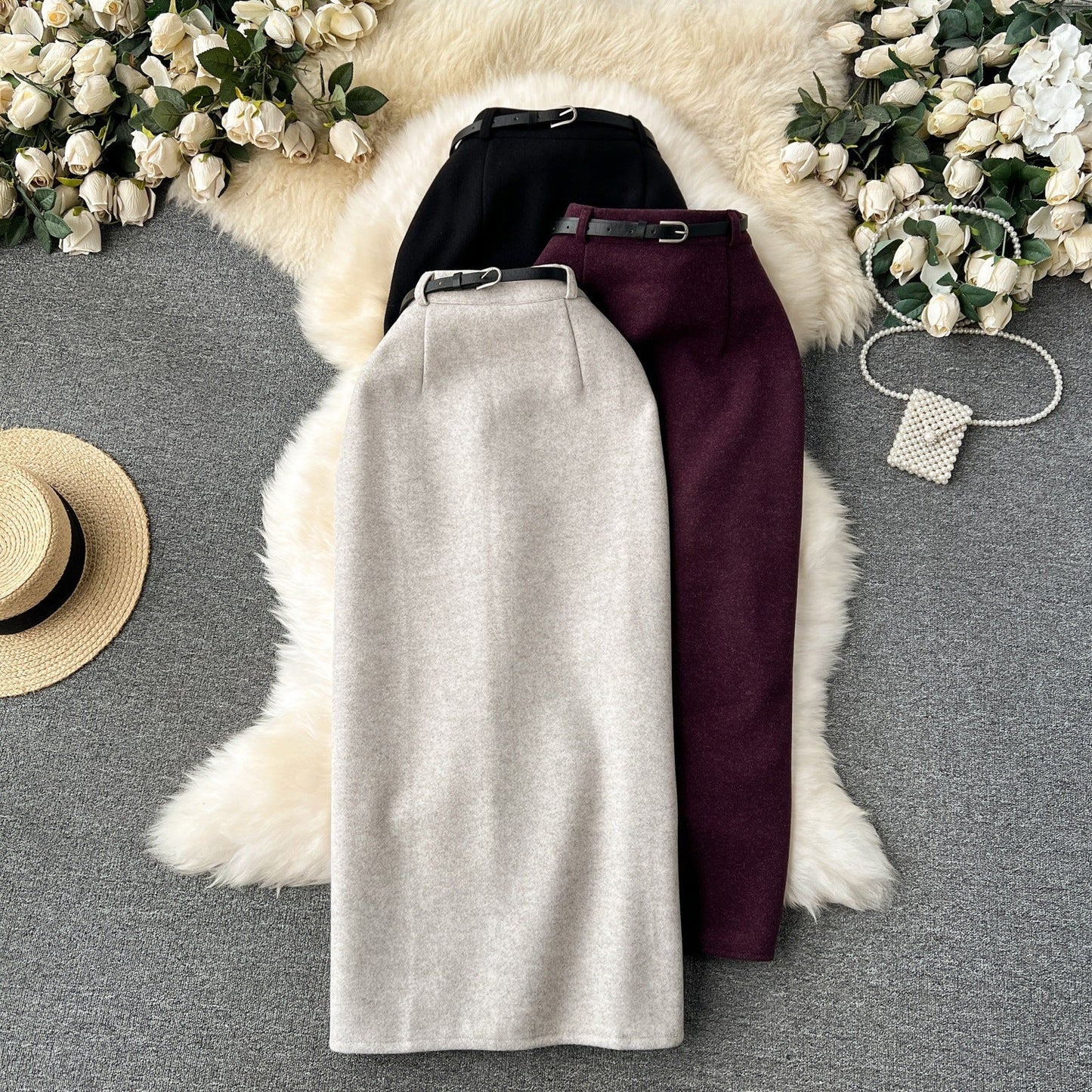 Woolen High Waist Skirt - Sophisticated Elegance