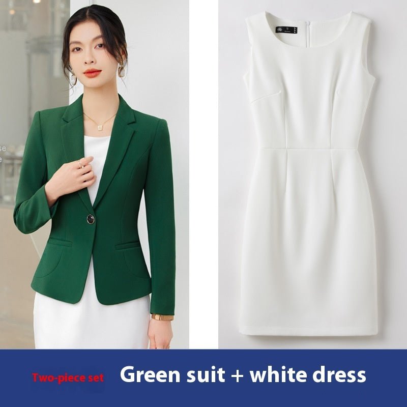 Women's two pieces Suit White Dress and Jacket