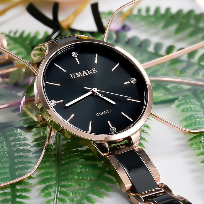 Diamond Elegance - Ceramic Waterproof Quartz Watch for Women - Saunders Fashion