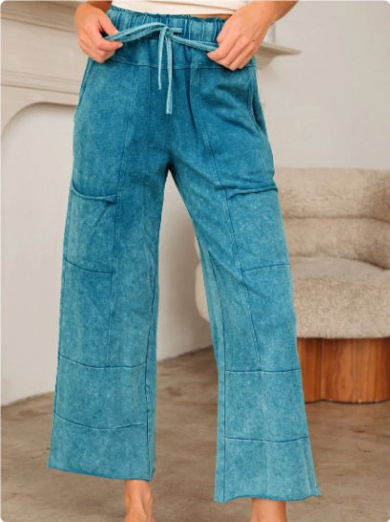 Pant - Lace-up High Waist Raw Hem Patched Pocket Pants
