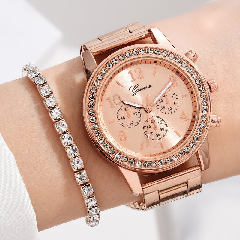 Diamond Luxe - Three - Eye Quartz Watch and Jewelry Set - Saunders Fashion