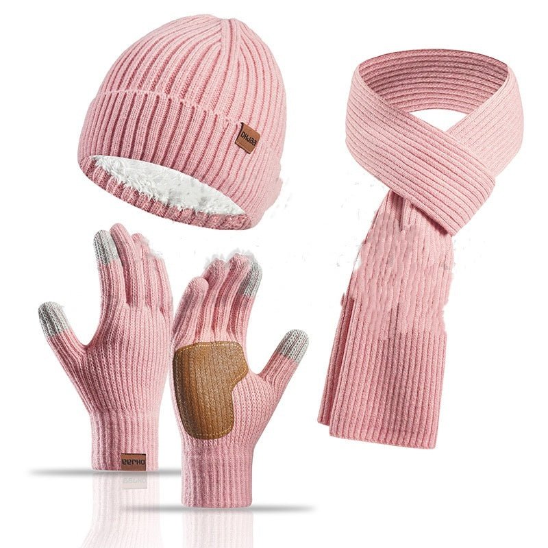 Winter Women's Wool Hat Scarf Gloves Three-Piece Set