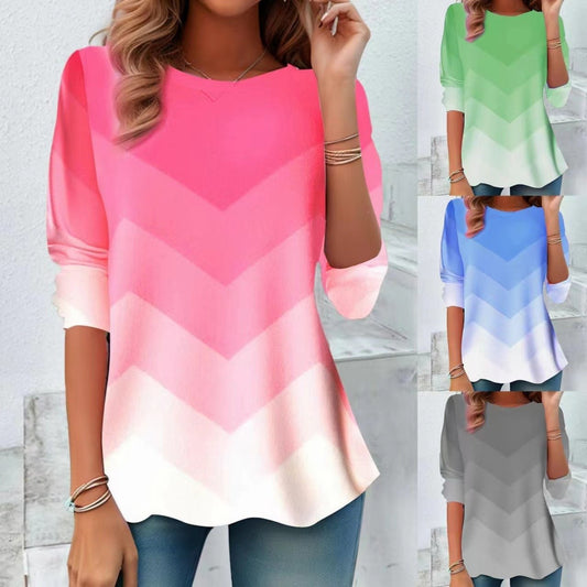 Striped Tie-Dye Long Sleeve T-shirt - Trendy Leisure Top