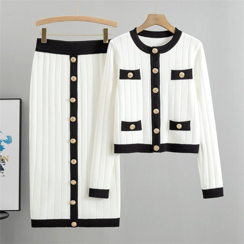 Skirt Knitted Cardigan Two-piece Set For Women