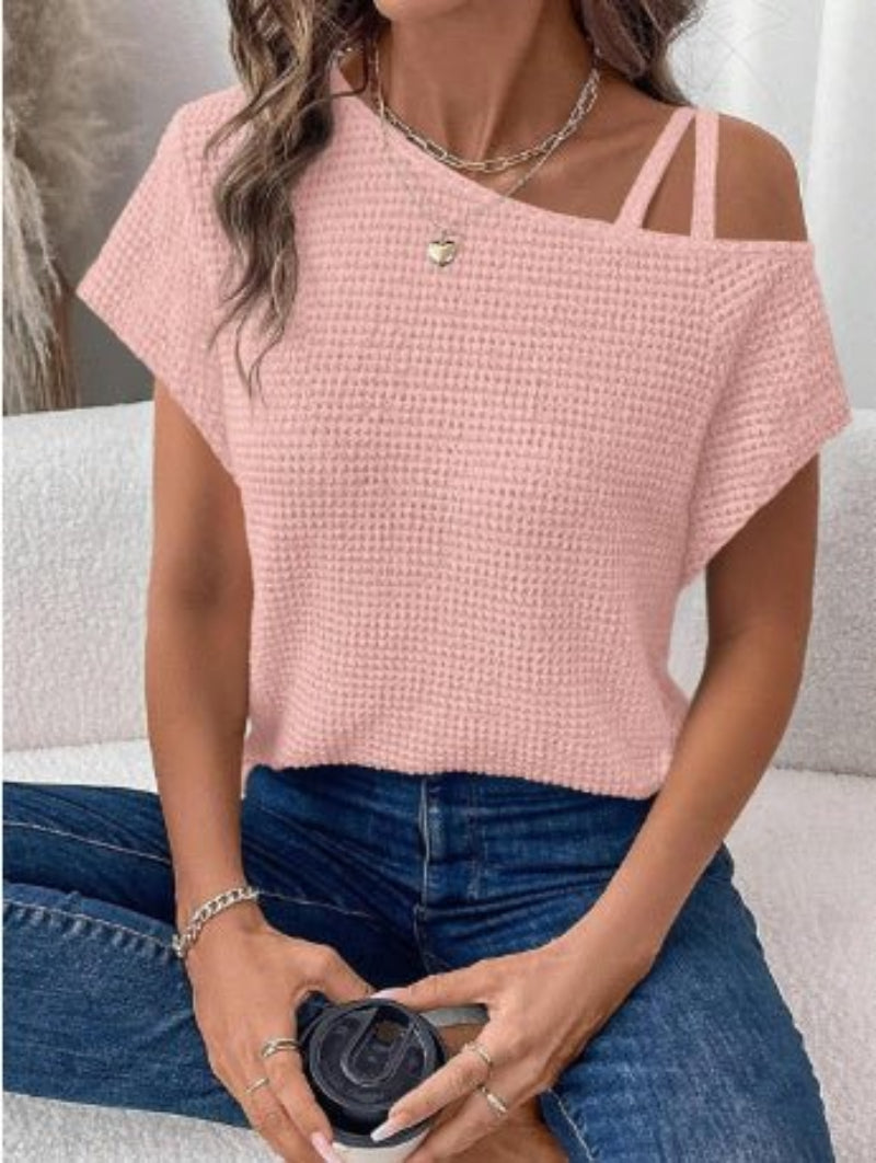 Short-sleeved Off-shoulder Knitted T-shirt Casual Women