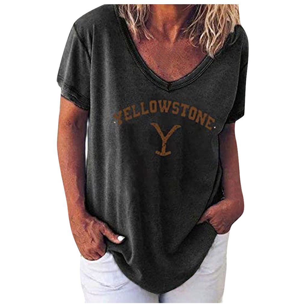 V-neck Short-sleeved T-shirt - Casual Everyday style