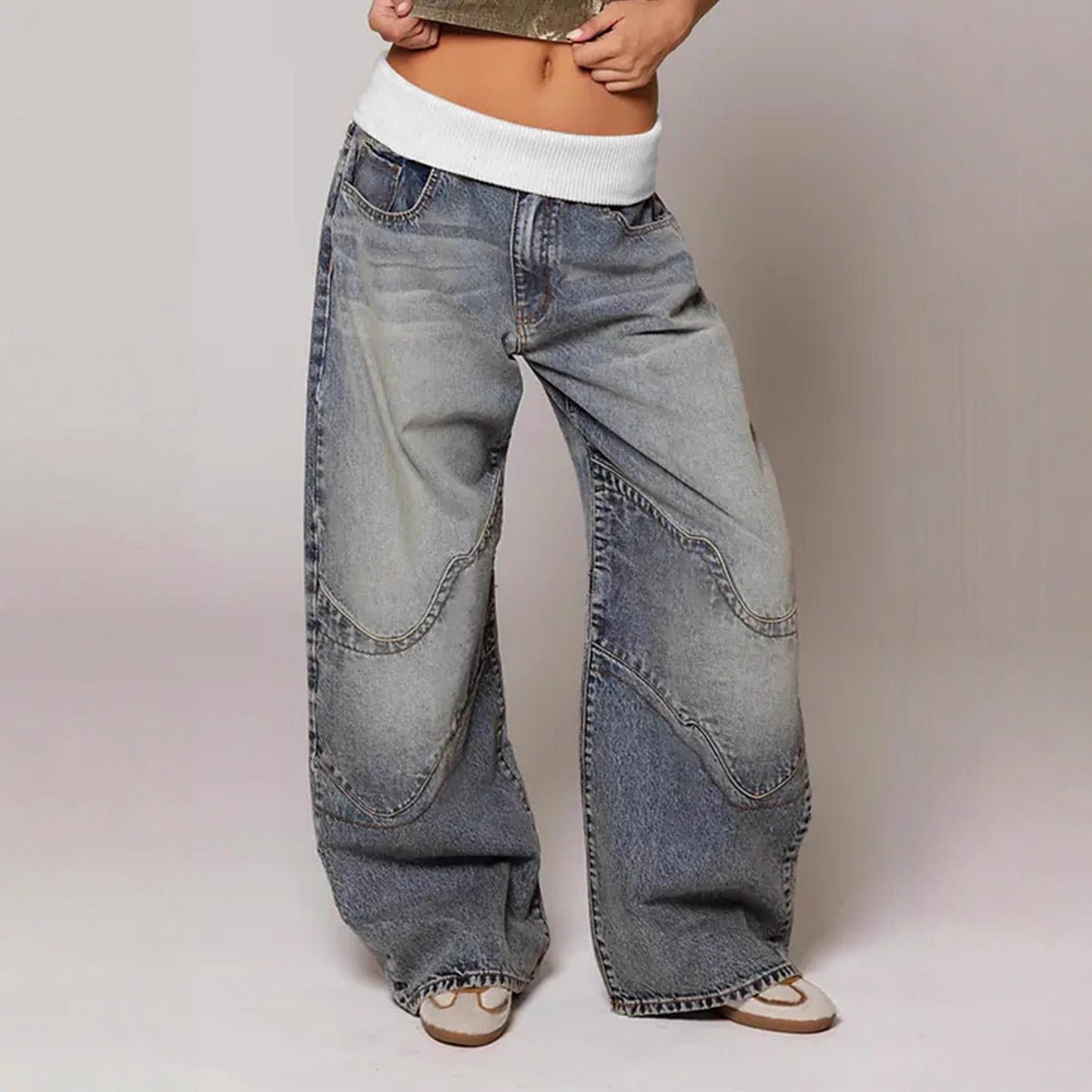 Denim Distressed Loose Straight Trousers