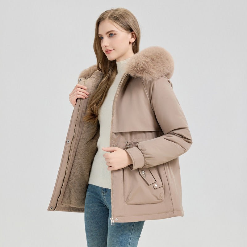 Big Fur Short Hooded - Waist Trimming Coat