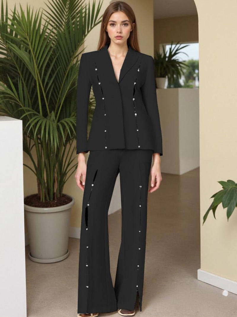 Metallic Embellished Slim Fit Suit - Long Sleeve Design