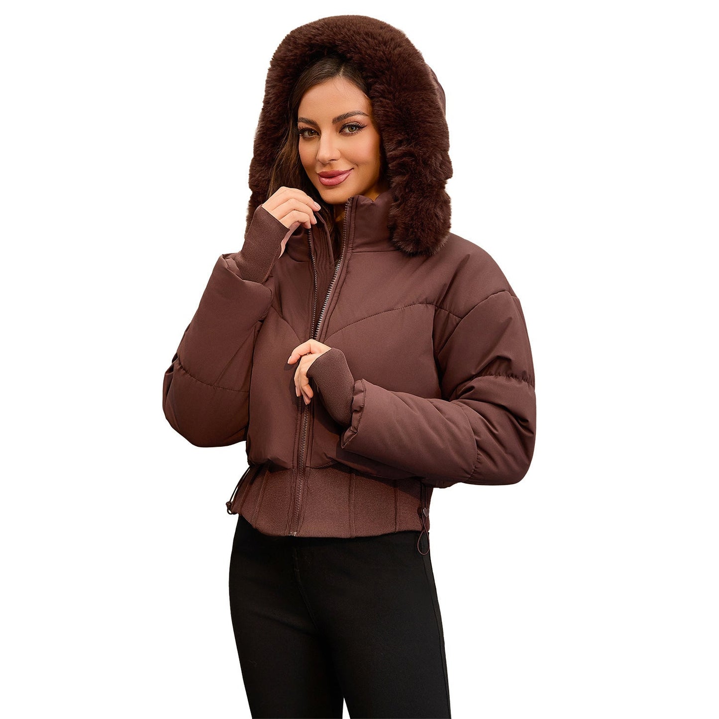 Big Fur Collar Hooded Short Cotton Jacket