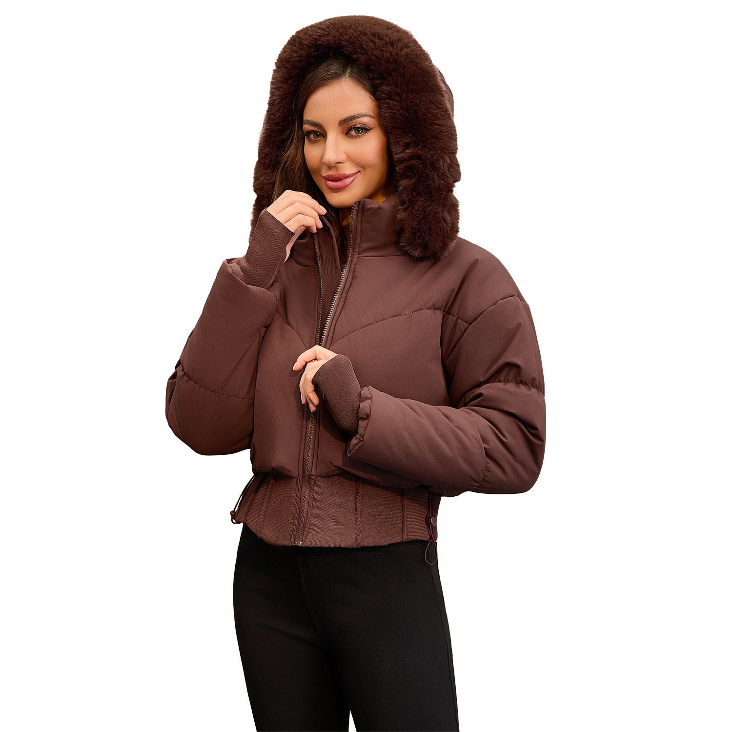 Big Fur Collar Hooded Short Cotton Jacket