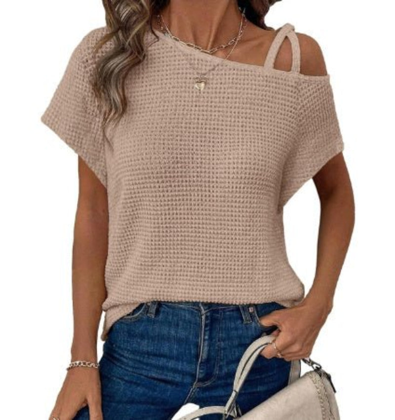 Short-sleeved Off-shoulder Knitted T-shirt Casual Women