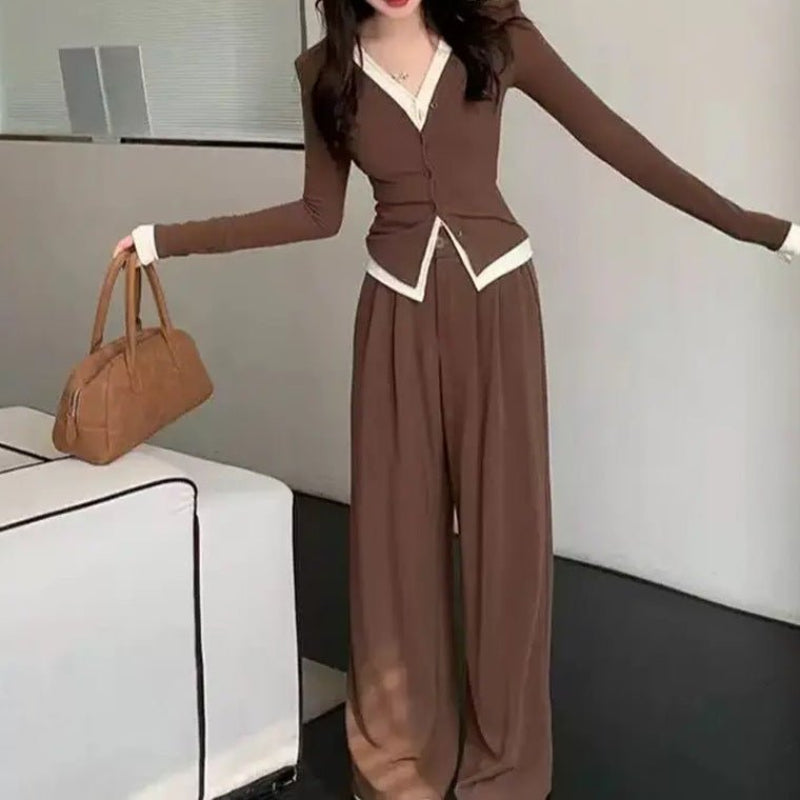 Women's High Waist Wide Leg Pants with top Two-piece Set